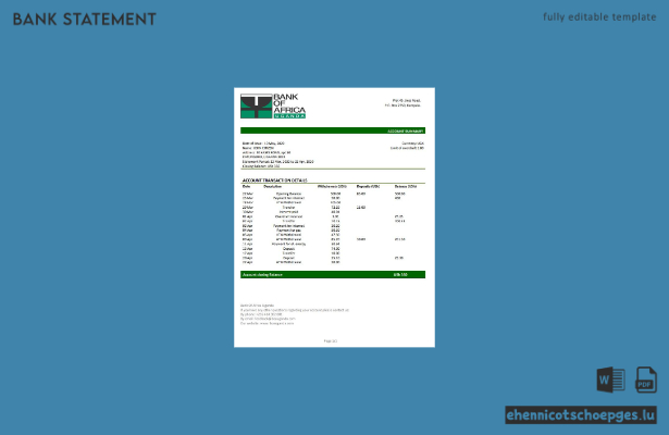 Uganda Bank of Africa: Adressnachweis – Kontoauszug (Wortbeispiel)